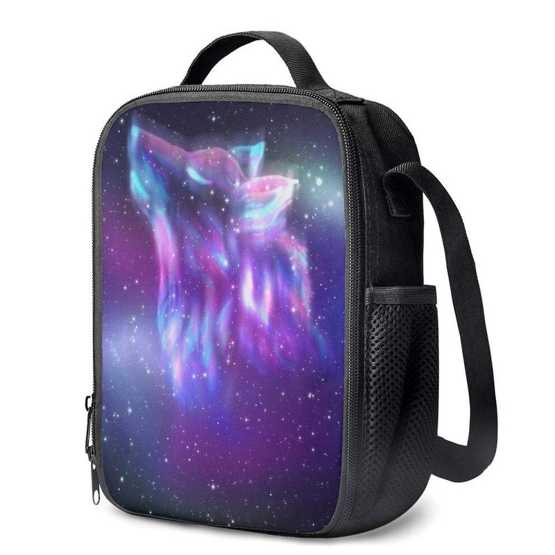 JIMOWANG Galaxy Wolf Insulated Lunch Bag with Shoulder Strap and