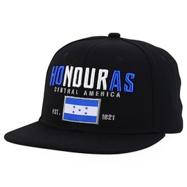Trendy Apparel Shop Central America States Embroidered Flatbill Snapback Cap - Honduras - Black Black