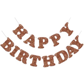 Adecortalk Glitter Brown Happy Birthday Banner Birthday Party Decorations Sign Garland Bunting Banner for Wall Decor Party Background for Kids Boys Girls Adults