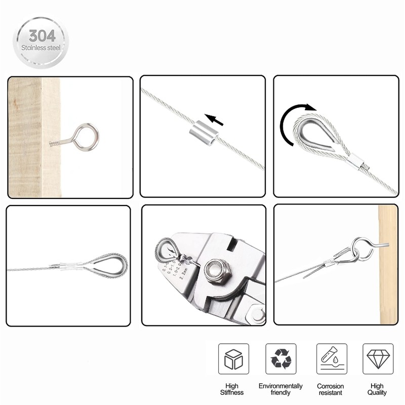 Stainless Steel Wire Rope Kit, with Crimping Tool, 100ft Vinyl