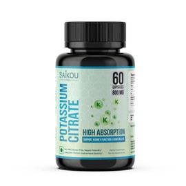 Potassium Citrate 800 mg High Absorption Potassium Supplement - 60 Servings Supports Electrolyte Balance - Pure and Potent