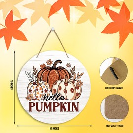 Hello Pumpkin Boho Fall Wooden Hanging Sign Grateful Thankful Blessed Autumn Thanksgiving Wall Door Decor Fall Decorations for Home Office Classroom Party Living Room Porch Indoor Outdoor
