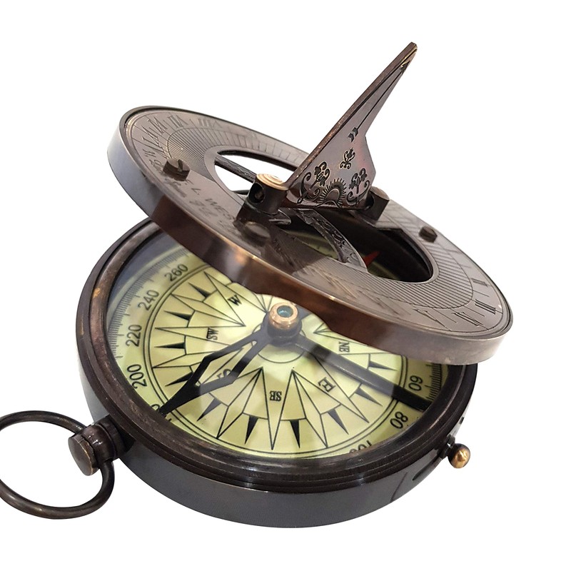 Nautical Maritime Brass Sundial Compass Side Lock Antique Pocket Navigation