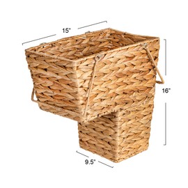Household Essentials Wicker Stair Basket with Handles, Handwoven Water Hyacinth, Sits on Two Stairs, Lightweight and Coated for Moisture Protection, Eco-Friendly