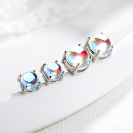 Moonstone Stud Earrings.Dainty Round S925 Sterling Silver With Natural Stone Gemstone Crystal Earrings Jewelry Gift for Women Girls (Moonstone_10mm)