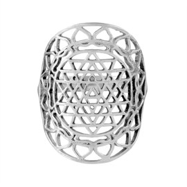 81stgeneration Women's .925 Sterling Silver Wide Sri Yantra Chakra Sacred Hindu Ring, L 1/2