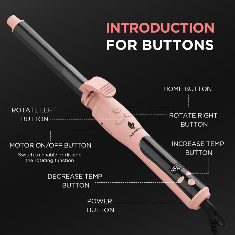 MiroPure Rotating Curling Iron Automatic Curling Wand 1 Inch Ionic
