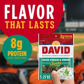 DAVID SEEDS Sour Cream & Onion Jumbo Sunflower Seeds, Keto Friendly, 5.25-oz. Resealable Bag (Pack of 12)