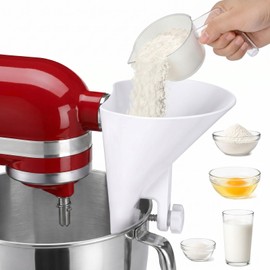 Flour Funnel for KitchenAid Mixer Attachments, Universal Wide Mouth Pouring Chute for Stand Mixer Bowl, Mess-Free Baking Accessory for Dry & Wet Ingredients, Dishwasher Safe, Fits 3.5-7 Qt Bowls