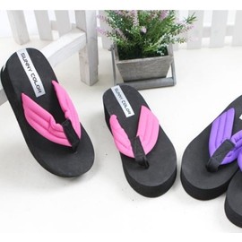 Sunny Color Wedge Slippers/Slippers/Slippers/Vacation Slippers/Shoes/Wedge Heels Sunny Color Wedge Slippers- Pink Black S 4ea