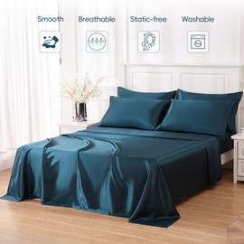 Sleeplite 4 Piece Luxury Satin Bed Sheets Set with Pillowcases - Ultra Soft & Silky, Hypoallergenic & Wrinkle-Free, Hotel Quality Comfort Bedding, Size Full, Navy Blue
