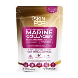 Marine Collagen Powder for Women & Men - SkinPep 150g Bio-Active Type 1 & 3 Wild Caught Peptides | Clean Light Taste | Vitamin C, Biotin & Hyaluronic Acid | Hair, Skin & Nails | 10,000mg 15 Servings