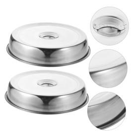 Healeved 2Pcs Stainless Steel Steak Cover, 24cm Round Griddle Dome, Dust-Proof Food Protective Cover for Indoor and Outdoor Bbq, Kitchen Use, Silver