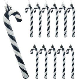 Pack of 12 Christmas Candy Cane Ornaments Christmas Tree Hanging Pendant Candy Canes for Christmas Party Supplies (Black and White)