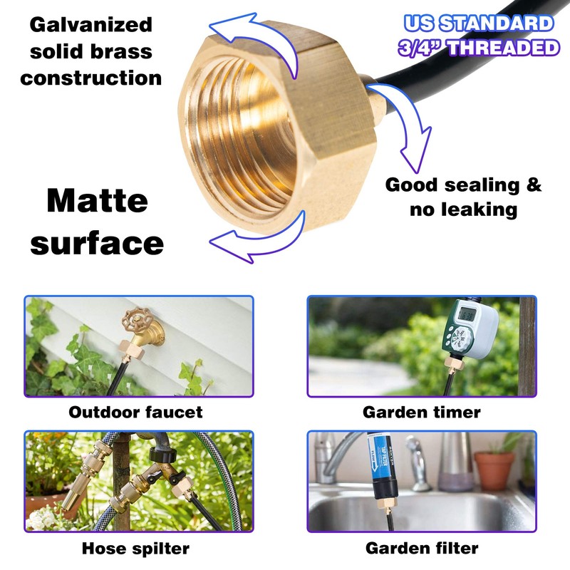 Hourleey Garden Hose Adapter, Brass Standard 3/4" Female Thread to