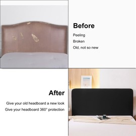 WOMACO Stretch Bed Headboard Slipcover 180 GSM Thick Fabric Solid Color Dustproof Bed Head Protector Cover for Bedroom Décor (Black, 82.5-90.5")