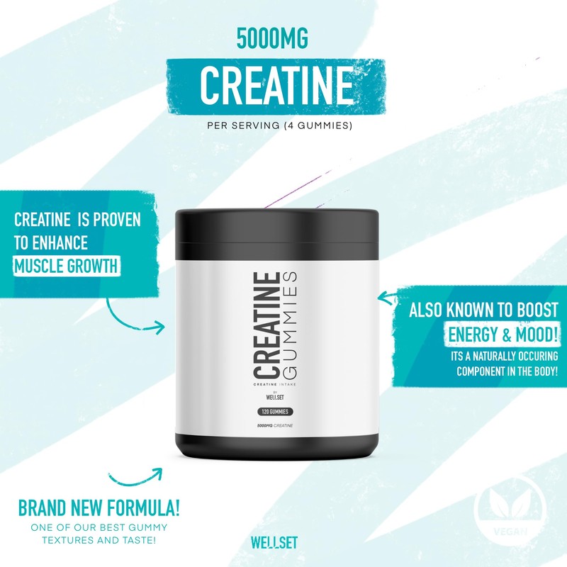 WELLSET Creatine Gummies 5000MG | 120 Chewable Creatine Monohydrate Vegan