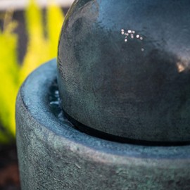 XBrand 25.98" H Round Stone Indoor/Outdoor Modern Stone Textured Sphere Water Fountain w/LED Lights, Ball Water Fountain Decor, Garden Sphere Fountain, Patio Fountain, Outdoor Fountain, Dark Green