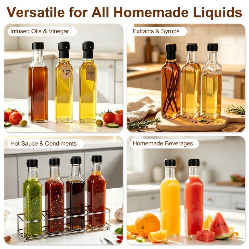 21 Pack 8.5oz Hot Sauce Bottles, Square Glass Bottles with