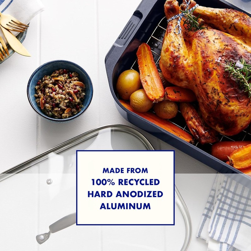 Blu. Cookware Roasting Pan with Lid and Roasting Rack, Non-Toxic,