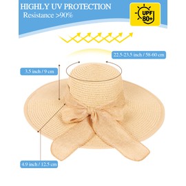 Beach Sun Hats Straw Hat for Women, Summer Wide Brim Hats for Women UV Protection UPF 80+, Womens Travel Foldable Sun Hat