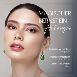 Amber by Mazukna - Green Amber Crystal Earrings, Gold-Plated Pendant Earrings for Women, Natural Gemstone Jewellery, Light Semi-Precious Stone, Sterling Silver