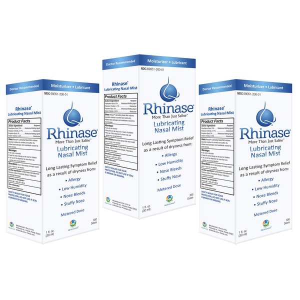 Rhinase Nasal Spray 1 oz (3 Pack) for Nasal Dryness from Allergy, Nosebleed, Low Humidity, CPAP…