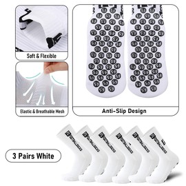 Thryviel Grip Socks Football, Non-Slip Football Socks Children, Football Socks, Children's Football Socks for Football, Basketball, Tennis, Breathable and Durable, 3 Pairs - White, 39-46