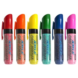 Carmel Acrylic Paint Marker Wide Tip, Pack of 6 (Assorted Colors), Permanent Water-based Paint for Paper, Cardboard, canvas, Metal, Plastic, Glass, Ceramics, Wood, Smooth Stone, Fabric