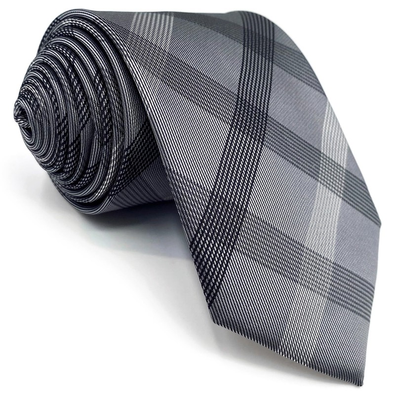 S1 SHLAX&WING Check Grey Men's Necktie 100% Silk, 3.1 x