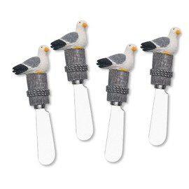 UPware 4-Piece Hand Painted Resin Handle with Stainless Steel Blade Cheese Spreader Butter Spreader knives (Seagull)