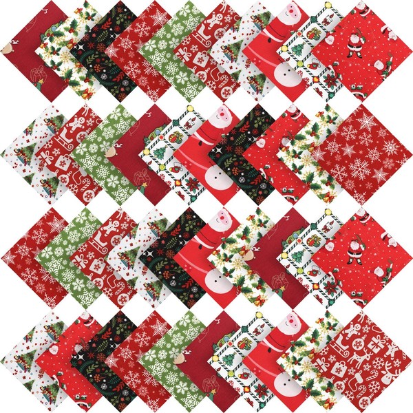 Irenare 50 Pieces Christmas Cotton Fabric Square Quilting Fabric Squares