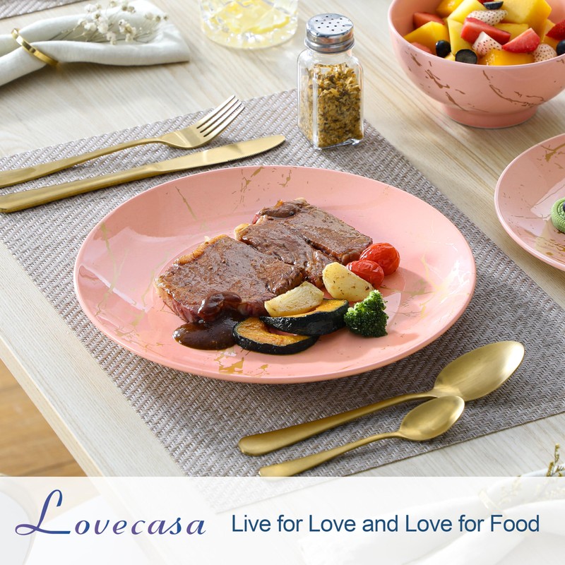 LOVECASA Pink Dinnerware Sets for 4, 12 Piece Porcelain Plates