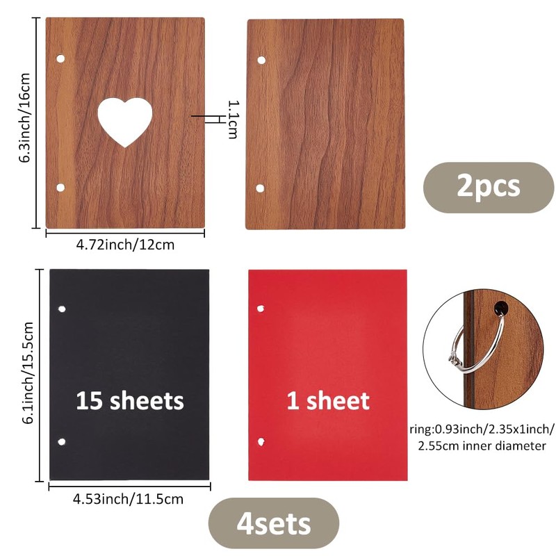 SUPERFINDINGS 4PCS Wooden Scrapbook Album 16x12cm Love Memory Book with
