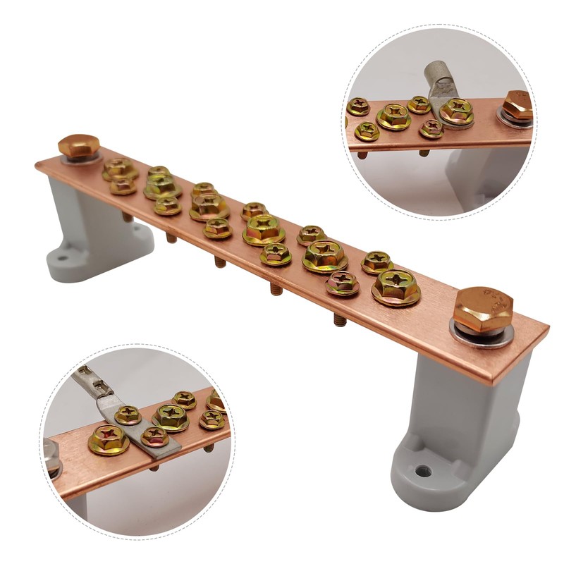 Copper Grounding Bar Kit, 7.8" Copper Bus Bar Ground Bus