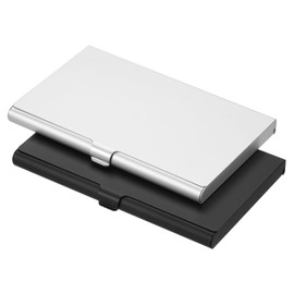 PATIKIL Business Card Holder, 2 Pieces Aluminum Alloy Flip Cover Slim Name Cards Case for Women Men, Silver, Black