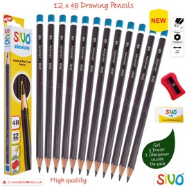 SIVO Professional Artist Drawing Pencils Value Pack Draw Sketch Tone Shade (12 x 4B Grade Pencils + Sharpener + Eraser + 1 x ZOFAX Black Pen)