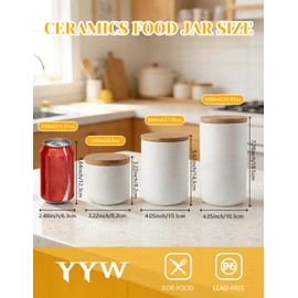 Ceramics Food Storage Jar Canister with Airtight Seal Bamboo Lid, Simple Style Kitchen Canister for Food Storage, Store Coffee, Sugar, Tea, Spices and More (White (27.05oz/800ml))