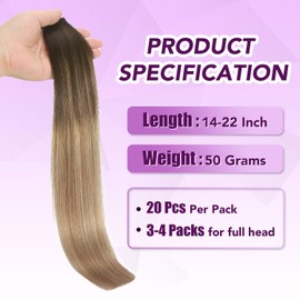 Sindra Tape-In Real Human Hair Extensions, Dark Brown to Dirty Blonde, 20 Pieces, 50 g, 40 cm, Remy Silky Straight, Invisible, T#2/6/18, 16 Inches