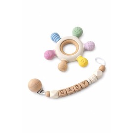 Mordedera para Bebe de Silicona Libre de BPA con Portachupón - Juguetes para Bebe de 0 a 6 Meses para Aliviar el Dolor de Denticion (Beige)