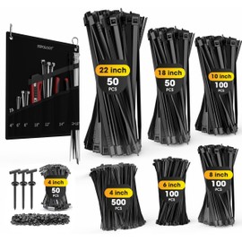 Zip Ties Assorted Size, 950 PCS Heavy Duty Wire Plants Ties with Oxford Ties Organizer, Up to 300 LBS and 22 Inches, Best Zip Ties Buckle Set for Farm, Home, Repair, Building, Gardening Work