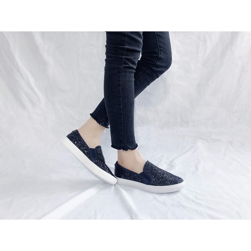 FEVERSOLE Mocasines planos informales para mujer, Escarcha azul marino, 8