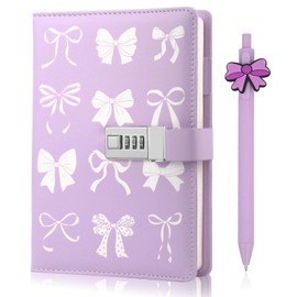 Diary with Lock for Girls, Cute Preppy Gifts for Girl 8 9 10 11 12 13 14 15+ Year Old, Purple Bow Code Secret Diary Girls Journal Notebook with Pen Purple Coquette School Supplies Gifts for Teen Girl