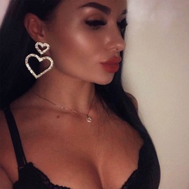 Iaceble Boho Rhinestone Heart Dangle Earrings Cz Hollow Heart Earrings Large Crystal Heart Drop Earrings Gold Heart Statement Earrings Jewelry For Women