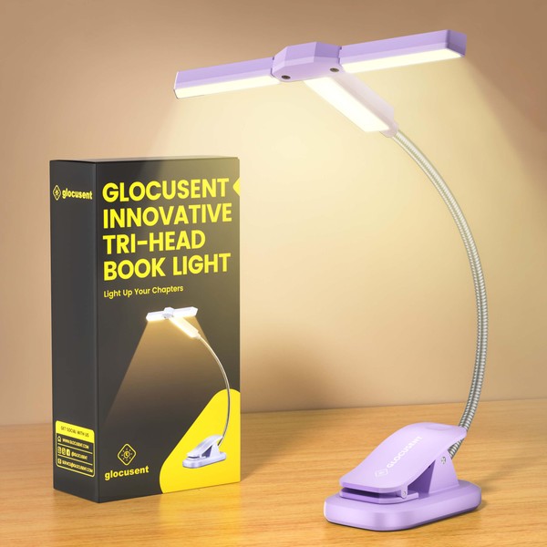Glocusent Glocusent Innovative Tri-Head Leselampe Buch Klemme, 3 Farben &