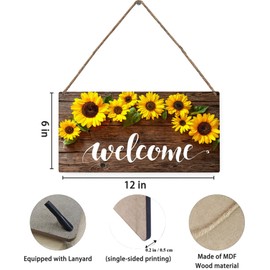 Mdulftar Sunflower Welcome Wooden Hanging Sign Yellow Floral Door Sign Farmhouse Rustic Flower Front Door Hanger Sign for Home Porch Window Decor 12x6 Inch