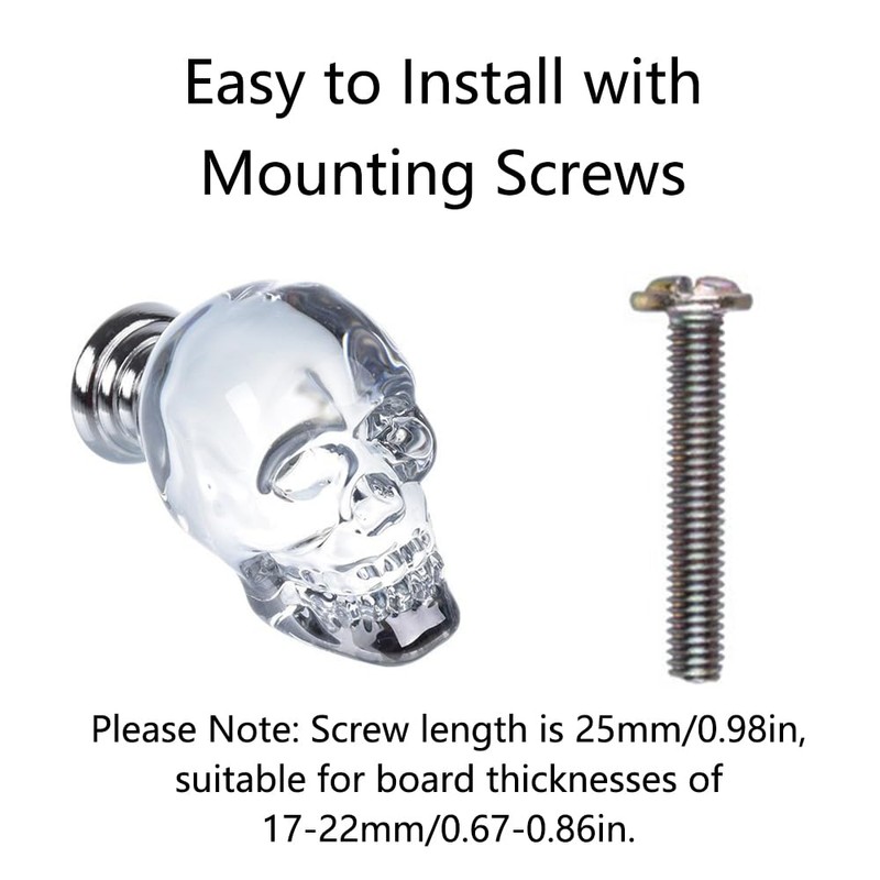 SEIWEI 2Pcs Crystal Glass Door Knobs Skull Clear Drawer Knobs