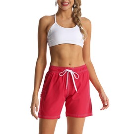 Nonwe Women's Bathing Suit Quick Dry Solid Summer Beach Swimwear Mesh Lining Red XL
