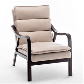 Container Furniture Direct Mid Century Modern Accent Chair for Living Room, Bedroom or Office, Retro-Styled Armchair with Solid Wood Frame and Plush Cushioning, Spotted Microfiber, Light Camel