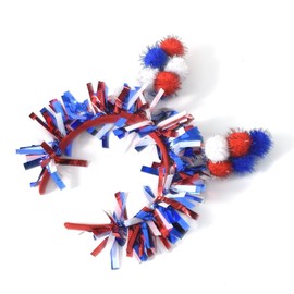 FFLaiwah 4th of July Headband for Women Red White Blue Pom Pom Patriotic Head Boppers USA Flag Independence Day Party Headband Hair Accessories-4 Ball